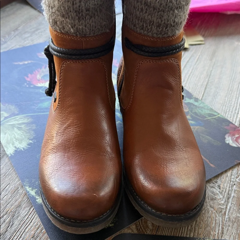 Rieker Tex Brown Water Resistant Lambswool Ankle Boots with Knit Cuff w box 40 9